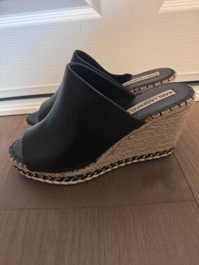 Karl Lagerfeld Black Espadrille Wedge Mule